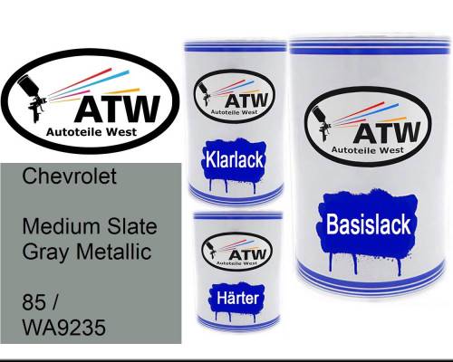 Chevrolet, Medium Slate Gray Metallic, 85 / WA9235: 500ml Lackdose + 500ml Klarlack + 250ml Härter - Set, von ATW Autoteile West.